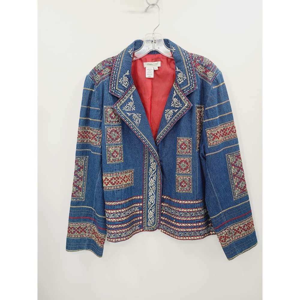 Coldwater Creek 90's Embroidered Denim Jacket, Size XL